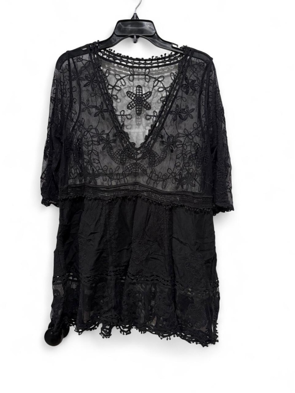 Source Unknown Black Lace Crochet Swim Cover-Up Tunic